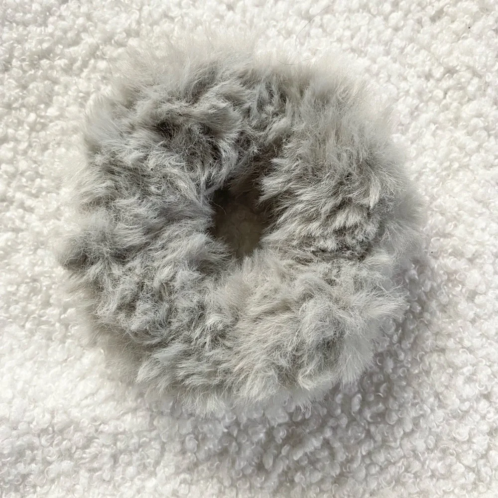 Gray Faux Fur Handmade Hair Scrunchie